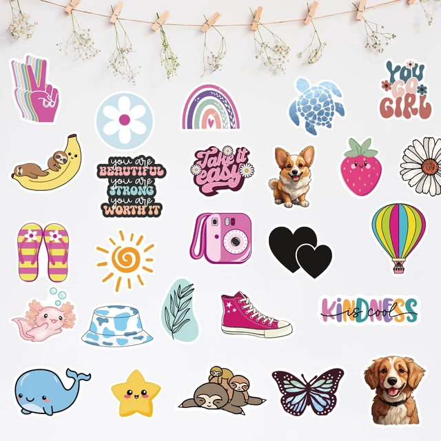Alt view image 6 of 7 - 300 Pcs Preppy Stickers, Summer Stickers for Water Bottles Girls, Laptop Accessory Waterproof, Cute Decals for Phone Waterbottle MacBook Cup, Summer Themed Stickers for Teens