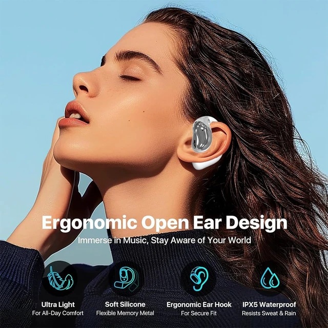 Alt view image 7 of 7 - Open Ear Earbuds Ultra Comfort Wireless Bluetooth 5.4 Headphones Over The Ear Earbuds with Intelligent Touch Screen EarHooks IPX7 Waterproof Bone Conduction Earphones for Fitness Sports-White