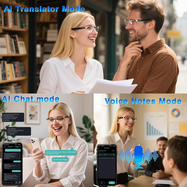 Alt view image 4 of 7 - Ai Translation Smart Glasses with Chat GPT, Bluetooth Glasses for Men Women 164+ Language & Accents, Translation Glasses Color-Change Lens, Open Ear Lighweight Eyeware