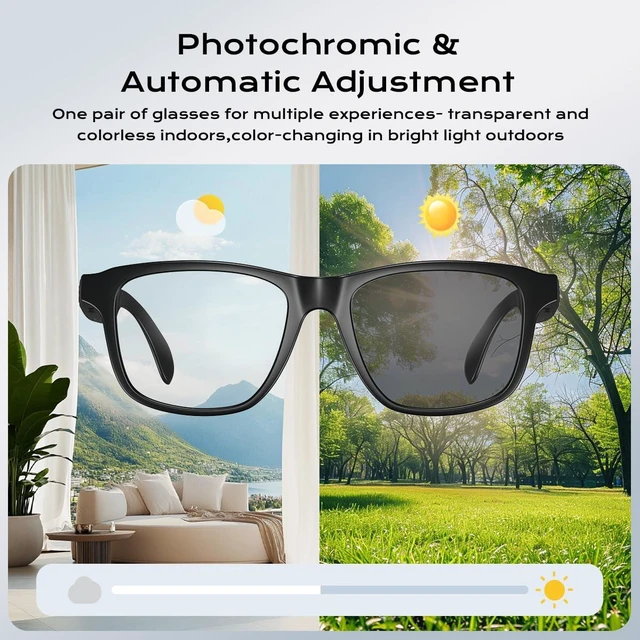 Alt view image 3 of 7 - AI Smart Glasses,Bluetooth Glasses with 140+ Languages Online Translation, Photochromic Lenses, Built-in Mic & Speakers,Anti-Blue Light Lens with Listening Voice Control,Perfect for Indoor Outdoor