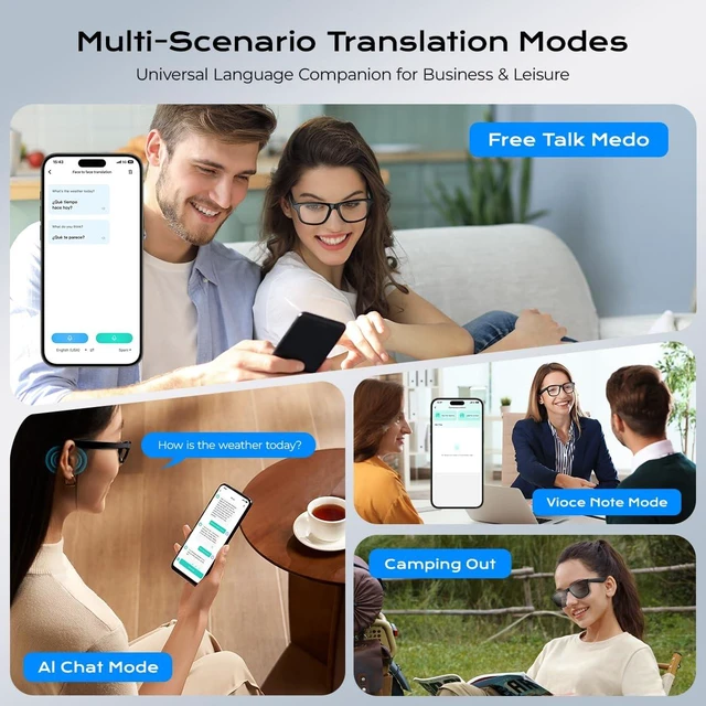 Alt view image 5 of 7 - AI Smart Glasses,Bluetooth Glasses with 140+ Languages Online Translation, Photochromic Lenses, Built-in Mic & Speakers,Anti-Blue Light Lens with Listening Voice Control,Perfect for Indoor Outdoor