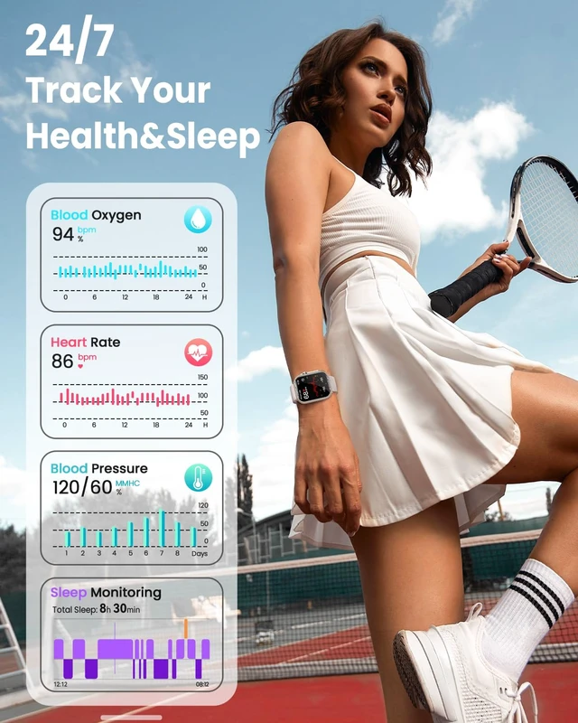 Alt view image 4 of 7 - Smart Watches for Women Android& iPhone, 1000mAh Battery, Health Monitoring 1.83" Fitness Tracking Smartwatches with 110+ Sports Modes 24/7 Heart Rate, Sleep, Messages and App Notifications, Silver