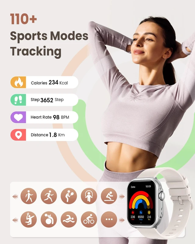 Alt view image 6 of 7 - Smart Watches for Women Android& iPhone, 1000mAh Battery, Health Monitoring 1.83" Fitness Tracking Smartwatches with 110+ Sports Modes 24/7 Heart Rate, Sleep, Messages and App Notifications, Silver