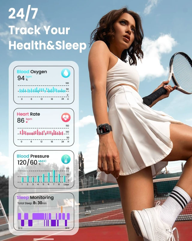 Alt view image 4 of 7 - Smart Watches for Women Android& iPhone, 1000mAh Battery, 5ATM 1.83" Fitness Tracking Smartwatches with Health Monitoring(24/7 Heart Rate, Sleep), Messages and App Notifications, Black