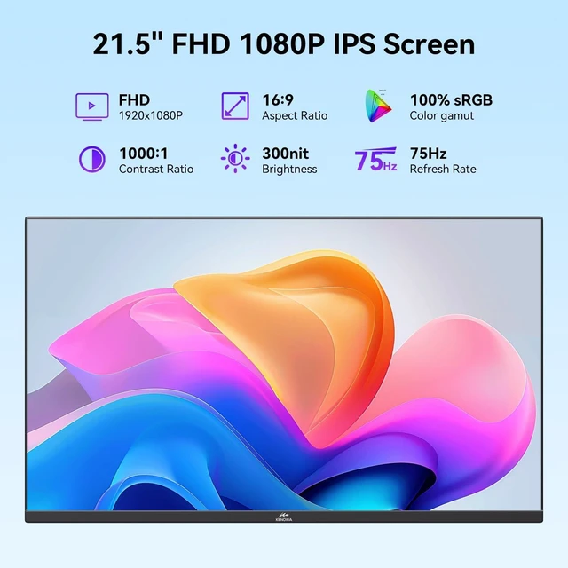 Alt view image 2 of 7 - 21.5" Large Portable Monitor FHD 1080P IPS 75Hz Frameless USB C HDMI Portable Gaming Monitor, Built in Speakers Stand Travel Second Monitor for Laptop Phone PC Xbox