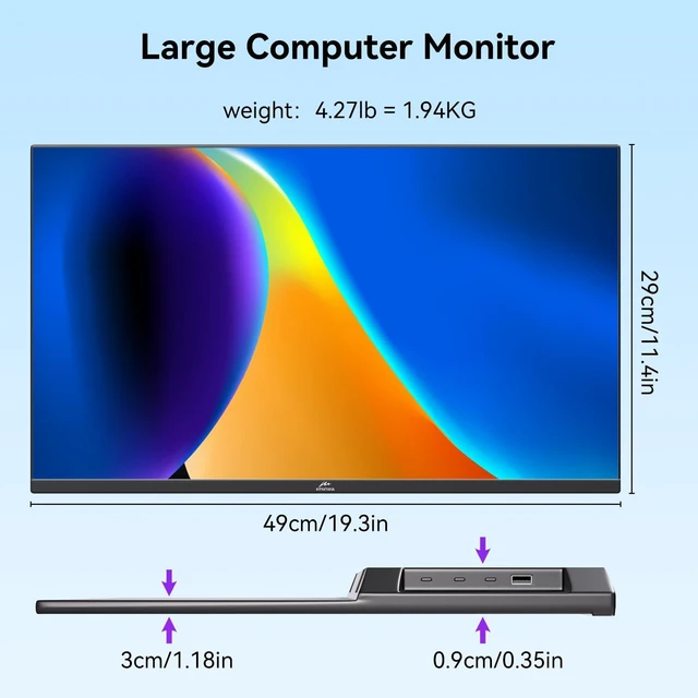 Alt view image 5 of 7 - 21.5" Large Portable Monitor FHD 1080P IPS 75Hz Frameless USB C HDMI Portable Gaming Monitor, Built in Speakers Stand Travel Second Monitor for Laptop Phone PC Xbox