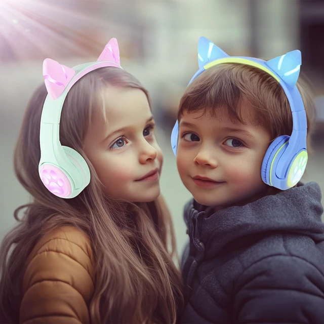 Alt view image 6 of 6 - CF9 Kids Bluetooth Headphones Cat Ear with LED Light Up,Safe 85dB Volume Limit,Built-in Mic&Boom Mic for Calls,Kids Wireless&Wired Headphones for Tablet/Airplane/School/Online Learning