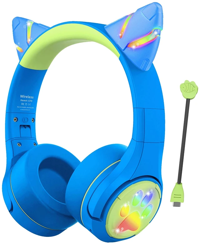 Main image of CF9 Kids Bluetooth Headphones Cat Ear with LED Light Up,Safe 85dB Volume Limit,Built-in Mic&Boom Mic for Calls,Kids Wireless&Wired Headphones for Tablet/Airplane/School/Online Learning