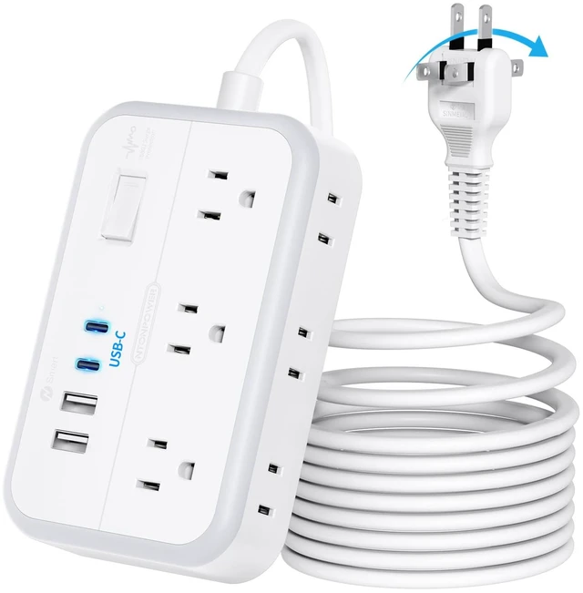 Main image of Extension Cord 15 FT, 1875W Two Prong to Three Prong Outlet Adapter, Power Strip, Rotating Plug 2 Prong Extension Cord with 4 USB Ports(2 USB C), for Old House