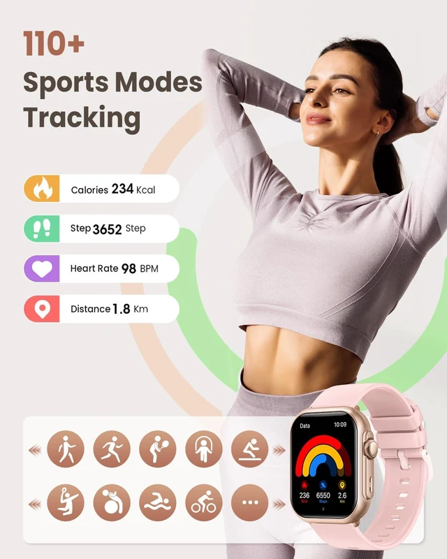 Alt view image 5 of 7 - 1.83" Smart Watches for Women (Android/iPhone), with 1000mAh Battery, 5ATM 110+ Sports Modes, Messages and App Notifications, Health Monitoring(24/7 Heart Rate, Sleep), Doilg