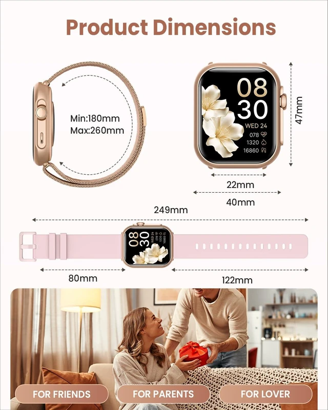 Alt view image 7 of 7 - 1.83" Smart Watches for Women (Android/iPhone), with 1000mAh Battery, 5ATM 110+ Sports Modes, Messages and App Notifications, Health Monitoring(24/7 Heart Rate, Sleep), Doilg