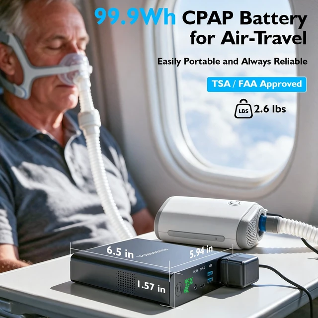 Alt view image 2 of 7 - 27000mAh AC 130W Laptop Charger, TSA-Approved CPAP Power Bank TSA 99.9Wh AC Outlet 130W Fast Charge with Pass-Through, CPAP Backup, Powers MacBook Surface & Drones, Compact Emergency Use