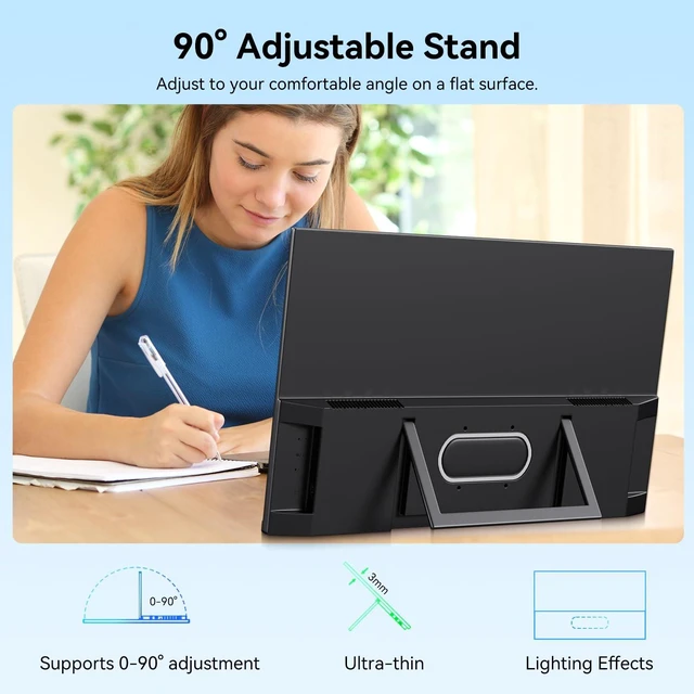 Alt view image 7 of 7 - 21.5" Large Portable Monitor FHD 1080P IPS 75Hz Frameless USB C HDMI Portable Gaming Monitor, Built in Speakers Stand Travel Second Monitor for Laptop Phone PC Xbox