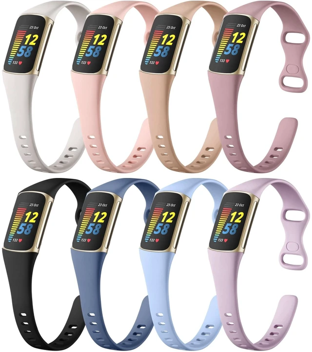 Main image of Bands Compatible with Fitbit Charge 6/Charge 5 Band for Women Men Slim Waterproof Replacement Soft Silicone Strap Breathable Wristband Accessories for Fitbit Charge 5/6 Fitness Tracker,8 Pack