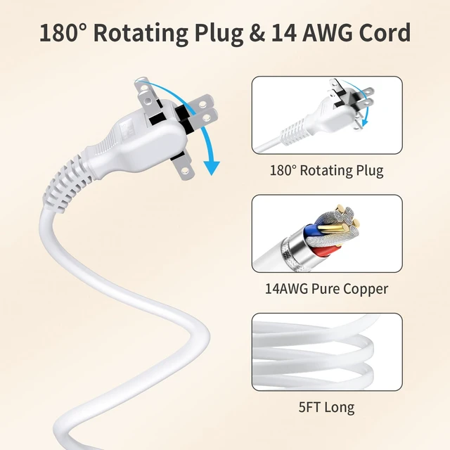 Alt view image 3 of 6 - 2 Prong Power Strip, 1875W/15A 2 Prong to 3 Prong Outlet Adapter, Power Strip with 4 USB Ports(2 USB C), 5 FT Rotating Flat Plug Extension Cord for Old House, Wall Mount