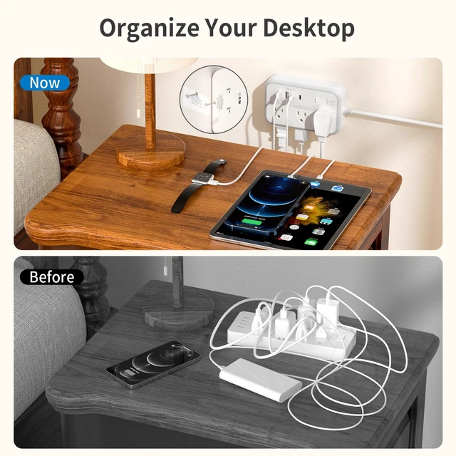 Alt view image 6 of 6 - 2 Prong Power Strip, 1875W/15A 2 Prong to 3 Prong Outlet Adapter, Power Strip with 4 USB Ports(2 USB C), 5 FT Rotating Flat Plug Extension Cord for Old House, Wall Mount