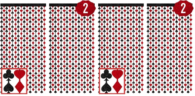 Main image of Party Decorations Red and Black Casino Curtain - Set of 2 Card Game Bachelorette Supplies, Vegas Birthday Photo Booth, Poker Party Backdrop (Pack of 2)