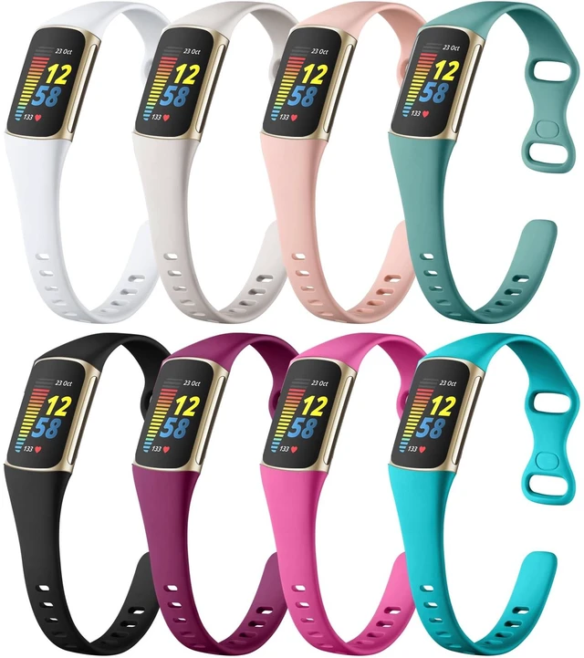 Main image of 8 Pack Slim Band for Fitbit Charge 6 Bands/Charge 5 Band Women Men Soft Durable Silicone Breathable Sport Watch Strap Accessories Wristbands for Fitbit Charge 5/ Charge 6 Fitness Tracker