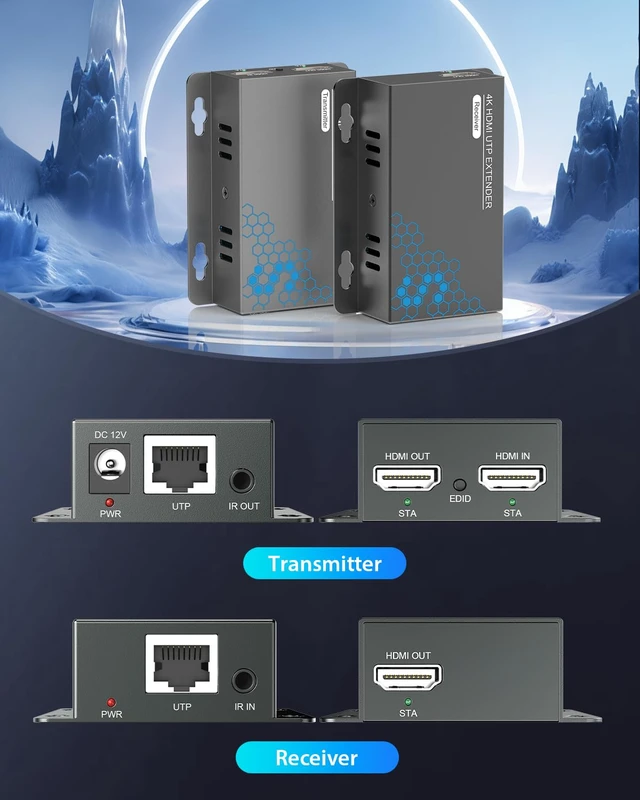 Alt view image 2 of 7 - HDMI Extender HDMI Over Ethernet CAT6/7 230FT 4K@30Hz Equipped with IR, Loop Out, PoC & EDID for Home Theater, Office, Church, Classroom & Digital Signage, with Mounting Holes