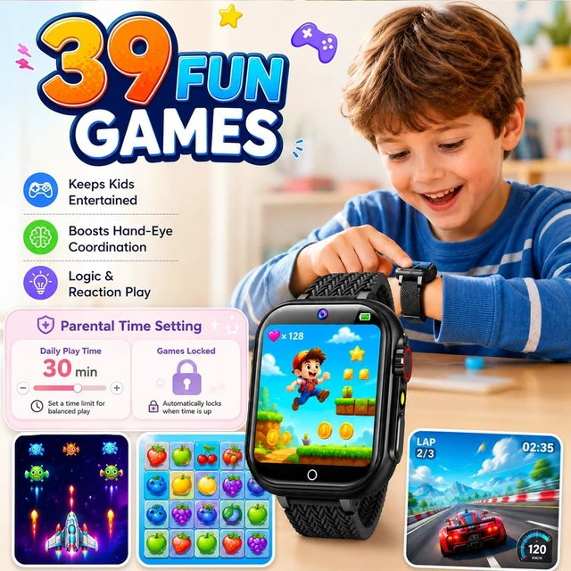 Alt view image 3 of 7 - Kids Smart Watch for Boys Girls Ages 3-12, Smartwatch Toys with 39 Games, HD Touch Screen, Camera Video Recorder, Music Player, Pedometer, Alarm, Flashlight, Birthday for Kids