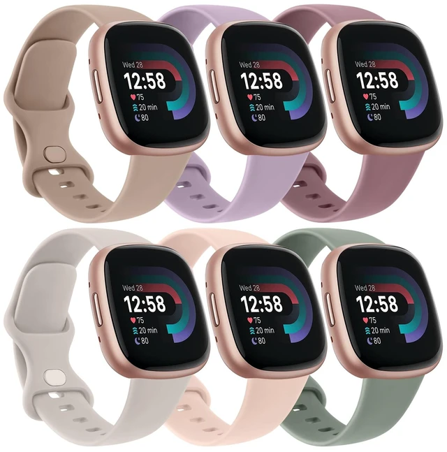 Main image of 6 PACK Bands Compatible with Fitbit Versa 4 / Versa 3 / Fitbit Sense 2 / Sense Bands for Women Men, Soft Sport Wristbands Replacement Smart Watch Straps (6PACK B,Large)