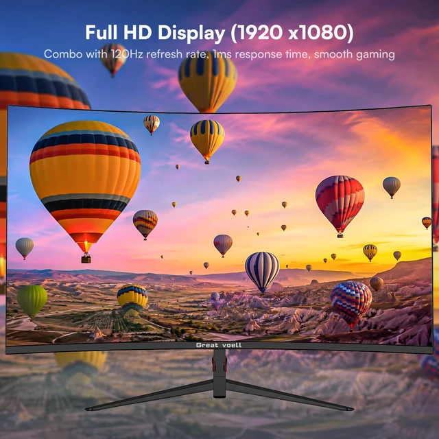 Alt view image 2 of 7 - 27 Inch Curved Monitor, 120Hz FHD VA Display Home Office, HDR10 99% sRGB Color, 4000:1 Contrast Ratio, HDR10, Eye Care Technology, Game Mode, HDMI/VGA, VESA Compatible