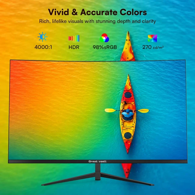 Alt view image 3 of 7 - 27 Inch Curved Monitor, 120Hz FHD VA Display Home Office, HDR10 99% sRGB Color, 4000:1 Contrast Ratio, HDR10, Eye Care Technology, Game Mode, HDMI/VGA, VESA Compatible