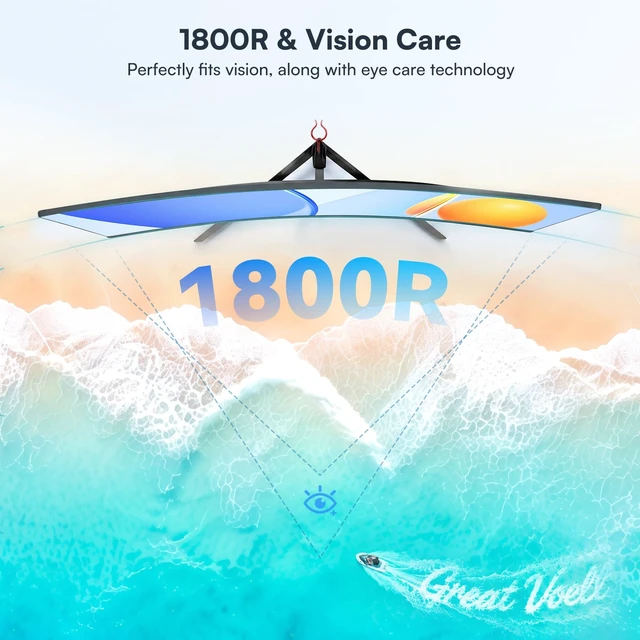 Alt view image 5 of 7 - 27 Inch Curved Monitor, 120Hz FHD VA Display Home Office, HDR10 99% sRGB Color, 4000:1 Contrast Ratio, HDR10, Eye Care Technology, Game Mode, HDMI/VGA, VESA Compatible