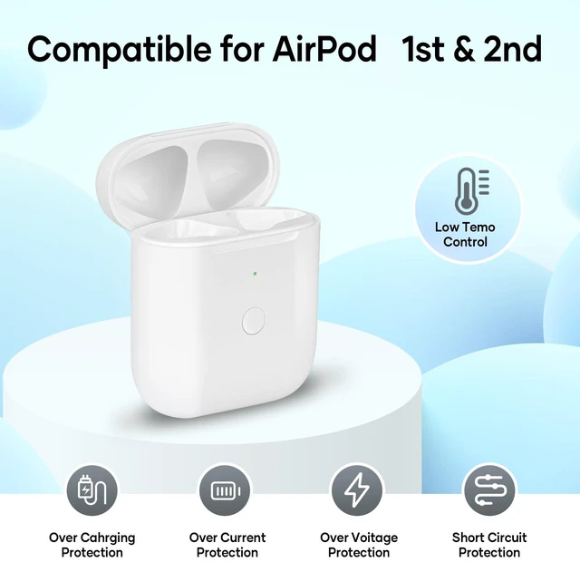 Alt view image 2 of 7 - Compatible for AirPods Charging Case Replacement AirPod 1st 2nd Generation 550mAh with Wireless Charging Bluetooth Pairing Sync Button (No Earbuds) (for AirPods 1st 2nd)
