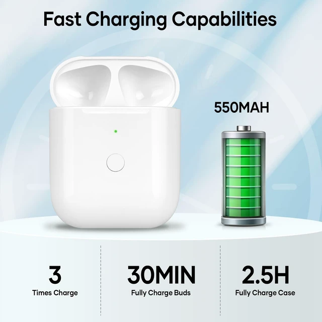 Alt view image 3 of 7 - Compatible for AirPods Charging Case Replacement AirPod 1st 2nd Generation 550mAh with Wireless Charging Bluetooth Pairing Sync Button (No Earbuds) (for AirPods 1st 2nd)