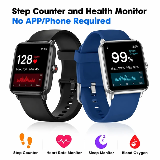 Alt view image 3 of 7 - Smart Watch Fitness Tracker No APP No Phone Needed, Step Counter Watch Waterproof Fitness Tracker,Heart Rate, Blood Oxygen, Sleep Tracker, Pedometer Watch, Step Counter for Walking, Alarm Clock