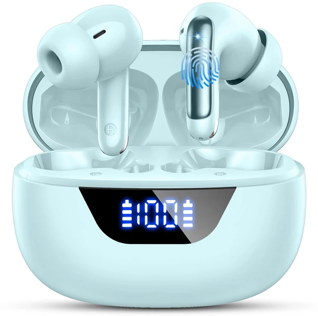 Main image of Wireless Earbuds, Bluetooth 5.4 Headphones, ENC Noise Cancelling Ear buds with Stereo Bass, 40H Playtime Earphones, LED Display, IP7 Waterproof in Ear EarBuds for Phone Android iOS Sports,Deep Green