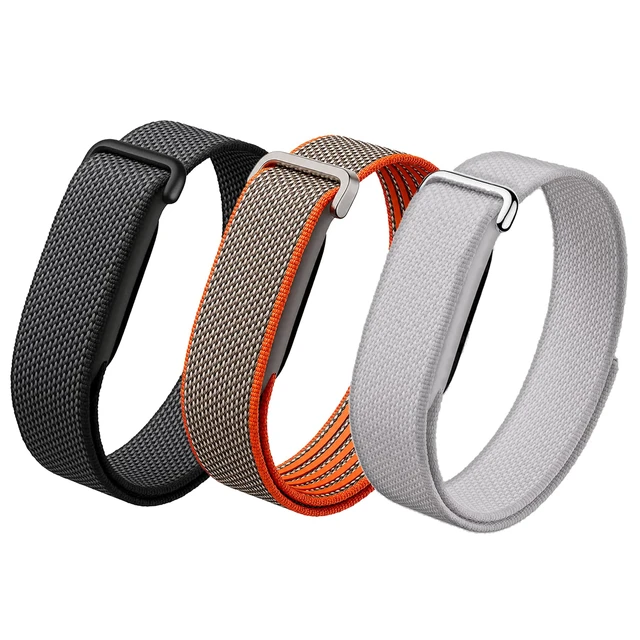 Main image of 3 Pack Bands Compatible with Google Fitbit Air, Nylon Replacement Wrist Straps, Breathable Adjustable Woven Sport Loop Bands for Workout and Daily Wear (Black/Dune Orange/Silver Gray, One Size)