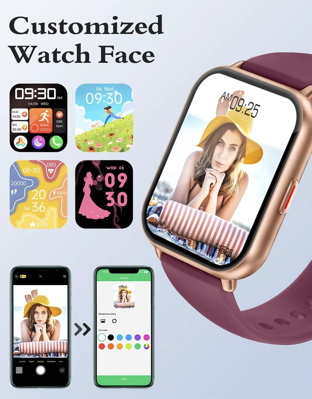Alt view image 2 of 7 - Smart Watches for Women (Answer/Make Call, 2 Bands), 1.8", Purple Smartwatch for iPhone/Android Phone, Fitness Tracker Heart Rate/Sleep Monitor, Step Calories Counter Digital Watch Waterproof