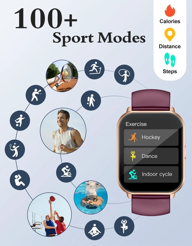 Alt view image 4 of 7 - Smart Watches for Women (Answer/Make Call, 2 Bands), 1.8", Purple Smartwatch for iPhone/Android Phone, Fitness Tracker Heart Rate/Sleep Monitor, Step Calories Counter Digital Watch Waterproof
