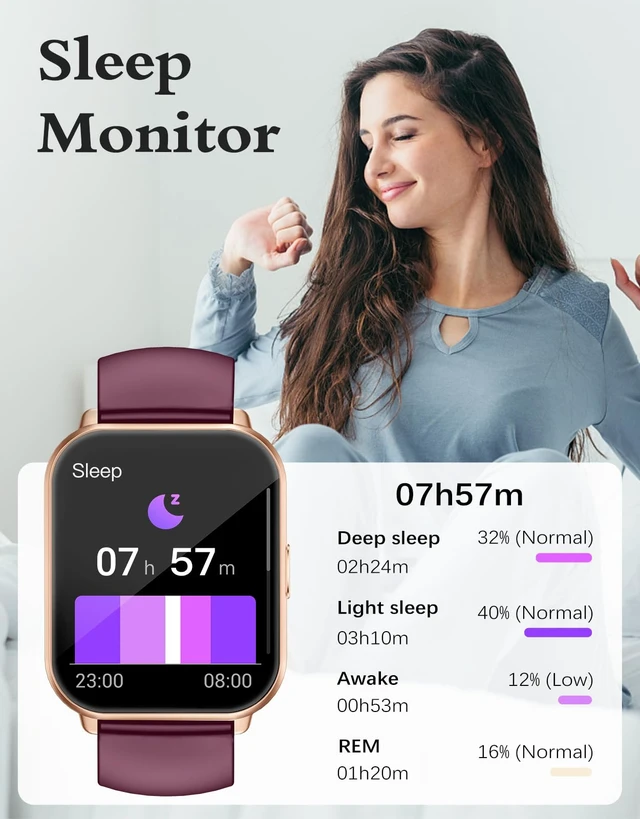 Alt view image 6 of 7 - Smart Watches for Women (Answer/Make Call, 2 Bands), 1.8", Purple Smartwatch for iPhone/Android Phone, Fitness Tracker Heart Rate/Sleep Monitor, Step Calories Counter Digital Watch Waterproof