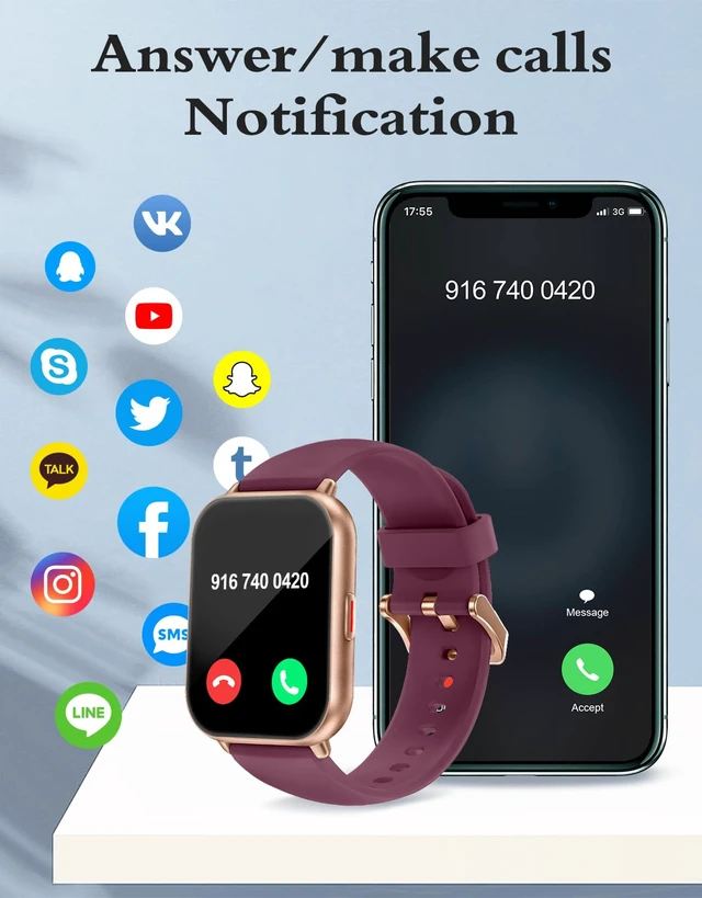 Alt view image 3 of 7 - Smart Watches for Women (Answer/Make Call, 2 Bands), 1.8", Purple Smartwatch for iPhone/Android Phone, Fitness Tracker Heart Rate/Sleep Monitor, Step Calories Counter Digital Watch Waterproof