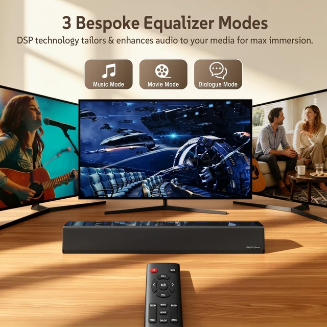 Alt view image 3 of 7 - Sound Bar, BESTISAN 50 Watts Soundbar with HDMI, Optical, AUX, USB,Sub Out and Bluetooth Connection, DSP, Bass Adjustable, 16 Inch, Mountable