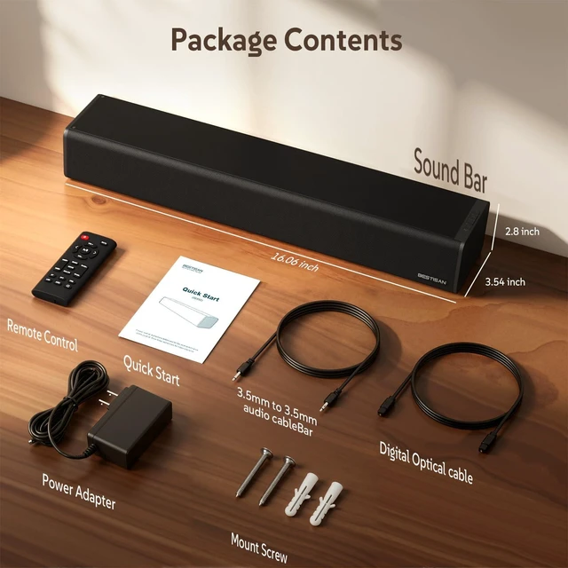 Alt view image 7 of 7 - Sound Bar, BESTISAN 50 Watts Soundbar with HDMI, Optical, AUX, USB,Sub Out and Bluetooth Connection, DSP, Bass Adjustable, 16 Inch, Mountable