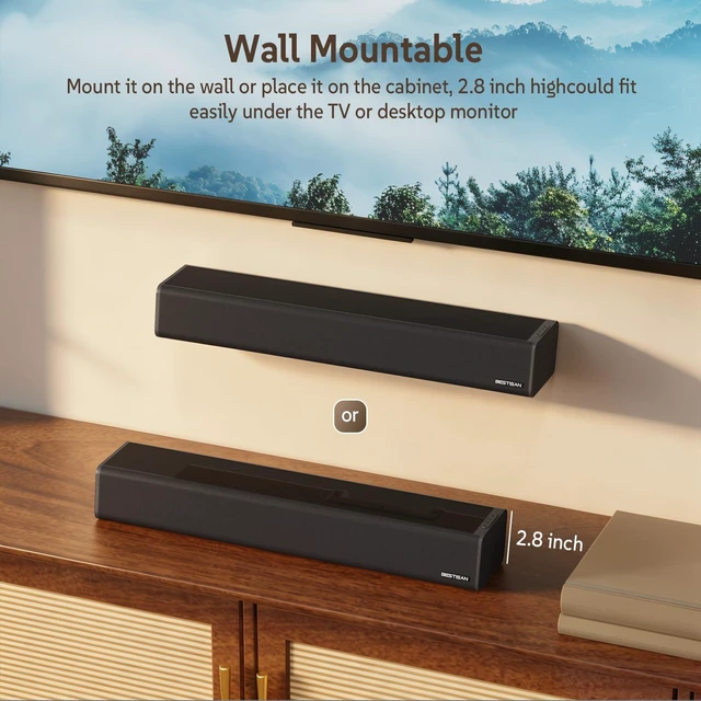 Alt view image 6 of 7 - Sound Bar, BESTISAN 50 Watts Soundbar with HDMI, Optical, AUX, USB,Sub Out and Bluetooth Connection, DSP, Bass Adjustable, 16 Inch, Mountable