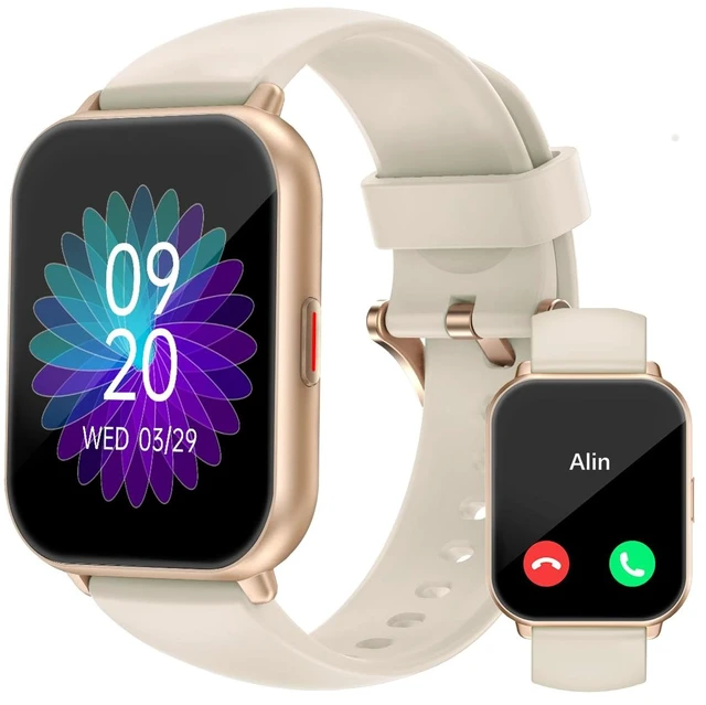 Main image of Smart Watches for Women Men (Answer/Make Call, 2 Bands), 1.8", Cream Smartwatch for iPhone/Android Phone, Fitness Tracker Heart Rate/Sleep Monitor, Step Calories Counter Digital Watch Waterproof