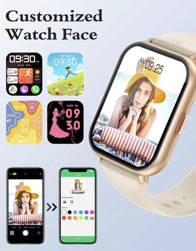 Alt view image 5 of 7 - Smart Watches for Women Men (Answer/Make Call, 2 Bands), 1.8", Cream Smartwatch for iPhone/Android Phone, Fitness Tracker Heart Rate/Sleep Monitor, Step Calories Counter Digital Watch Waterproof