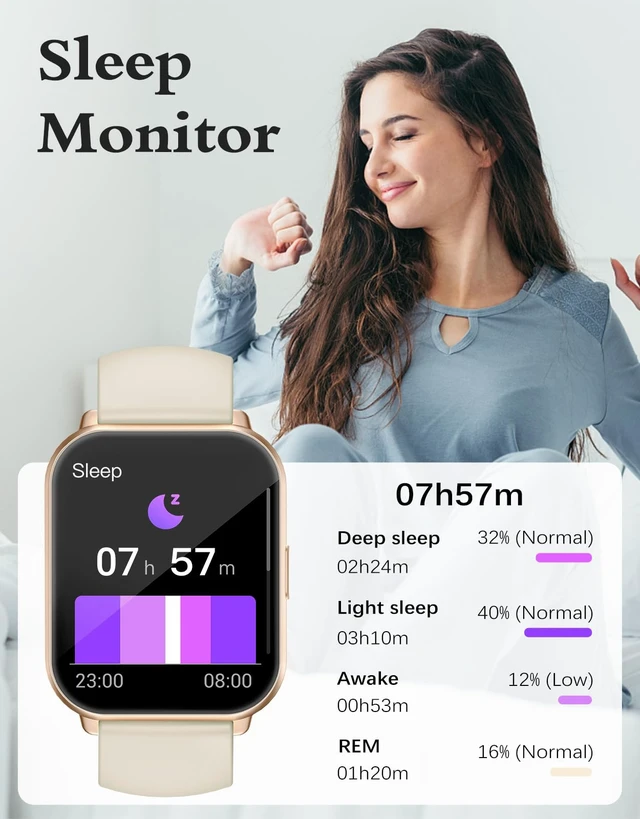 Alt view image 6 of 7 - Smart Watches for Women Men (Answer/Make Call, 2 Bands), 1.8", Cream Smartwatch for iPhone/Android Phone, Fitness Tracker Heart Rate/Sleep Monitor, Step Calories Counter Digital Watch Waterproof