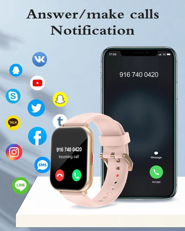 Alt view image 2 of 7 - Smart Watches for Women (Answer/Make Call, 2 Bands), 1.8", Pink Smartwatch for iPhone/Android Phone, Fitness Tracker Heart Rate/Sleep Monitor, Step Calories Counter Digital Watch Waterproof