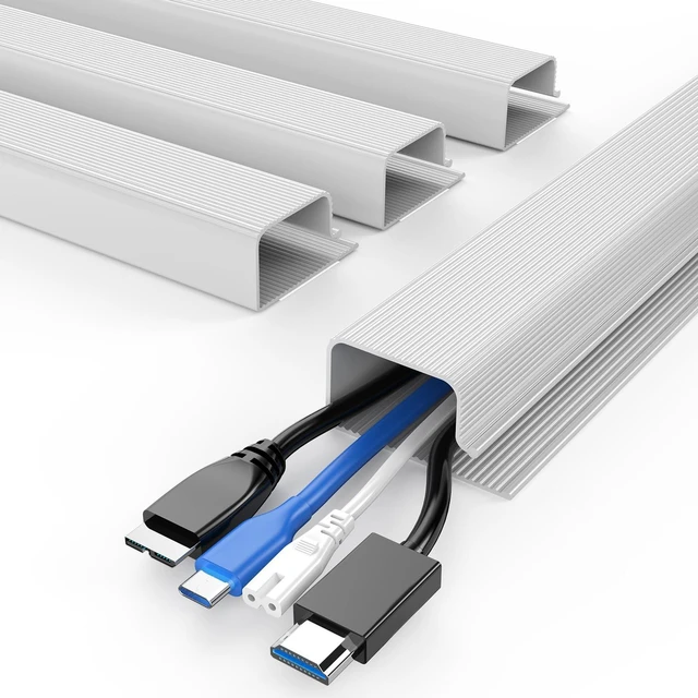 Main image of 4 Pack Cable Management Under Desk - Office & Home Cable Organizer,J-Channel Cable Management for Clutter-Free Environment,Cable Management Kit,Cord Organizer for Desk,Cord Management,4X15.7in