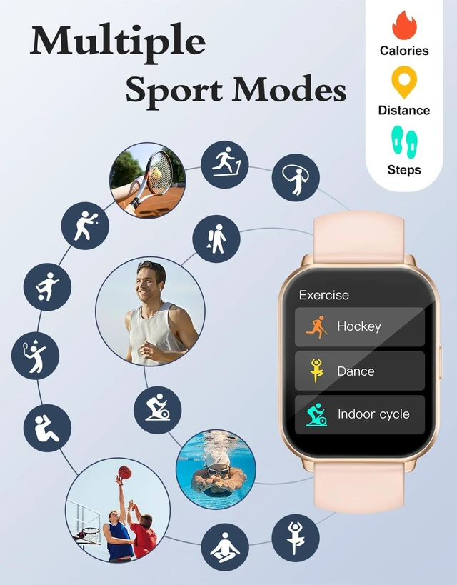 Alt view image 4 of 7 - Smart Watches for Women (Answer/Make Call, 2 Bands), 1.8", Pink Smartwatch for iPhone/Android Phone, Fitness Tracker Heart Rate/Sleep Monitor, Step Calories Counter Digital Watch Waterproof