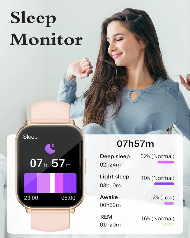 Alt view image 6 of 7 - Smart Watches for Women (Answer/Make Call, 2 Bands), 1.8", Pink Smartwatch for iPhone/Android Phone, Fitness Tracker Heart Rate/Sleep Monitor, Step Calories Counter Digital Watch Waterproof