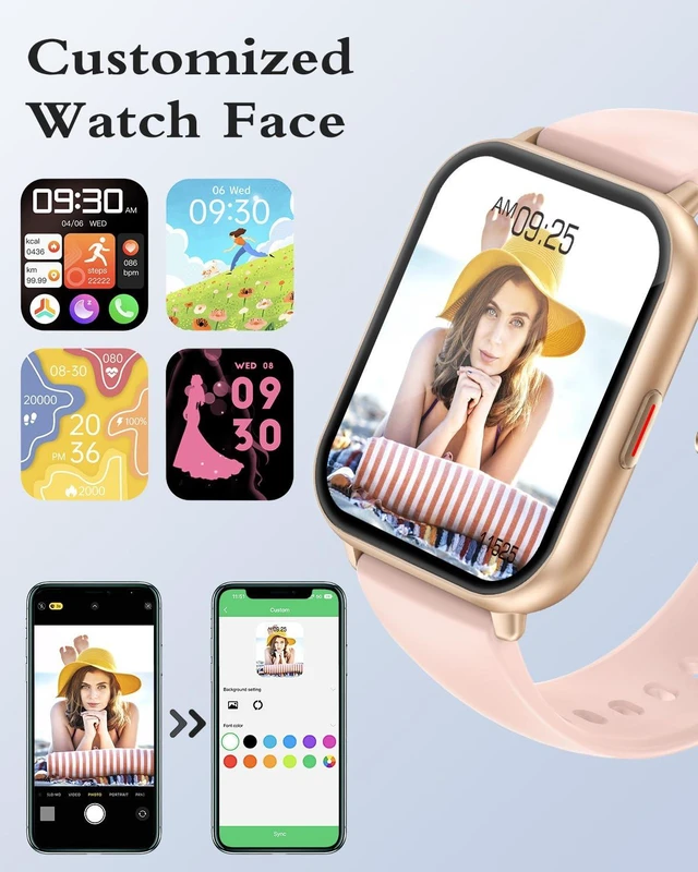 Alt view image 5 of 7 - Smart Watches for Women (Answer/Make Call, 2 Bands), 1.8", Pink Smartwatch for iPhone/Android Phone, Fitness Tracker Heart Rate/Sleep Monitor, Step Calories Counter Digital Watch Waterproof