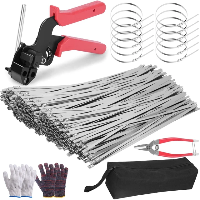 Main image of 300PCS Metal Zip Ties Gun Kit, 12 Inch Heavy Duty Metal Zip Ties, Multi-Purpose Self-Locking Cable Tie Tool Set for Vehicles Farms Plants Fences Pipe Bundling, Scissors