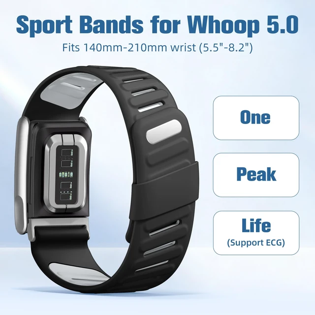 Alt view image 2 of 7 - 2 Pack Bands Compatible with Whoop 5.0 Bands One, Peak and MG/Life, Soft Silicone Breathable Waterproof Sport Adjustable Replacement Strap for Whoop Band 5.0 Women Men